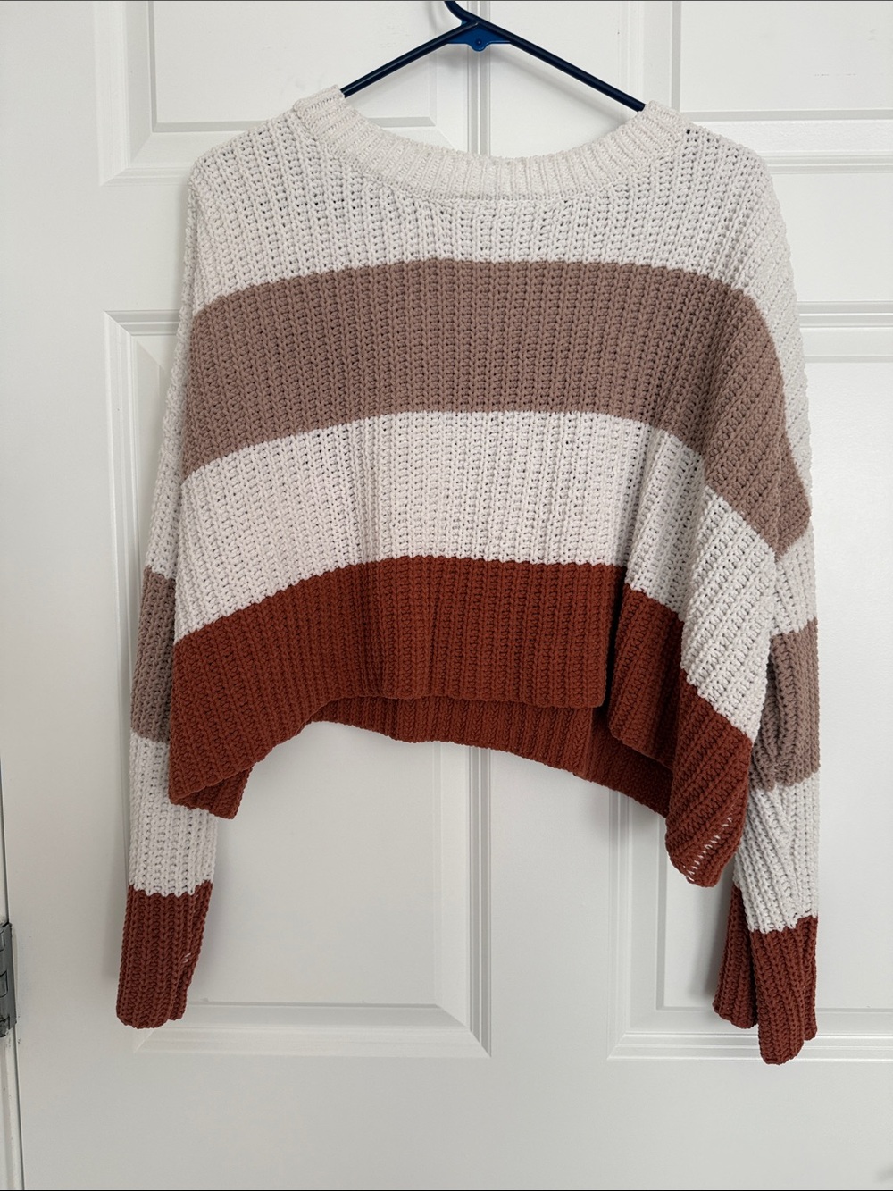 moon & madison Striped Cropped Sweater - Cream, Taupe & Rust